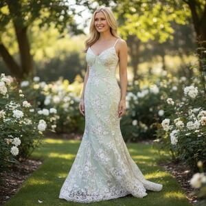 Windsor Floral Lace Mermaid Gown Pink Champagne Formal Prom Dress Size 1